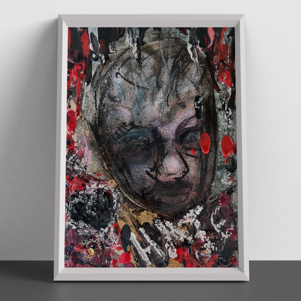 Love or Hate – Dark Abstract Mixed Media 5 x 7 Painting | Haunting Steampunk